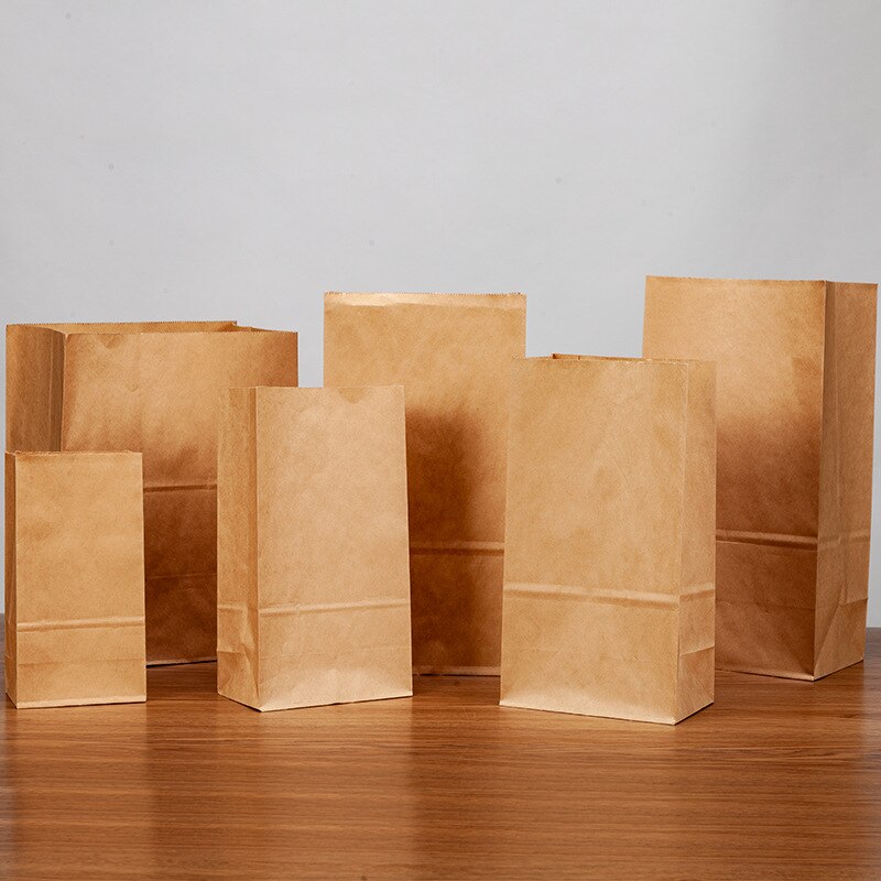 50pcs Kraft Paper Bag Bags Packaging Biscuit Candy Food Cookie Bread Snacks Baking Takeaway Bags Wedding Party Packaging