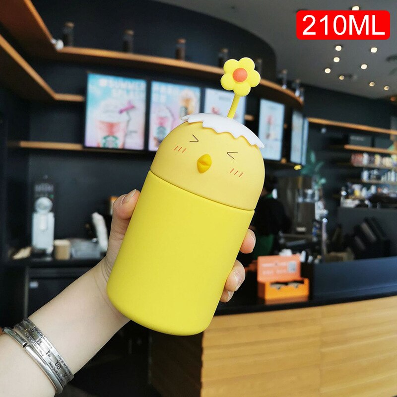 320/210Ml termo pollito taza de silicona flor Jacquard vacío 304 botella de acero inoxidable agua taza de bebida: HA225-yellow-1
