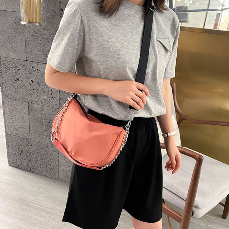 Casual Waterproof Nylon Shoulder Bags for Women Solid Color Large Capacity Handbag Crossbody Hobo Messenger Bag Purse