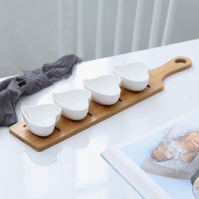 Bandeja de cerámica de estilo japonés para fruta, vajilla creativa de bambú Natural para aperitivos, frutos secos, postres y salsa: C