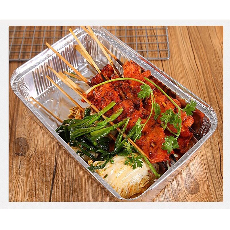 Bandeja grande de aluminio para barbacoa, bandeja reciclable con cubierta de papel de aluminio de 2200ml, utensilios de cocina para exterior, 10 Uds.