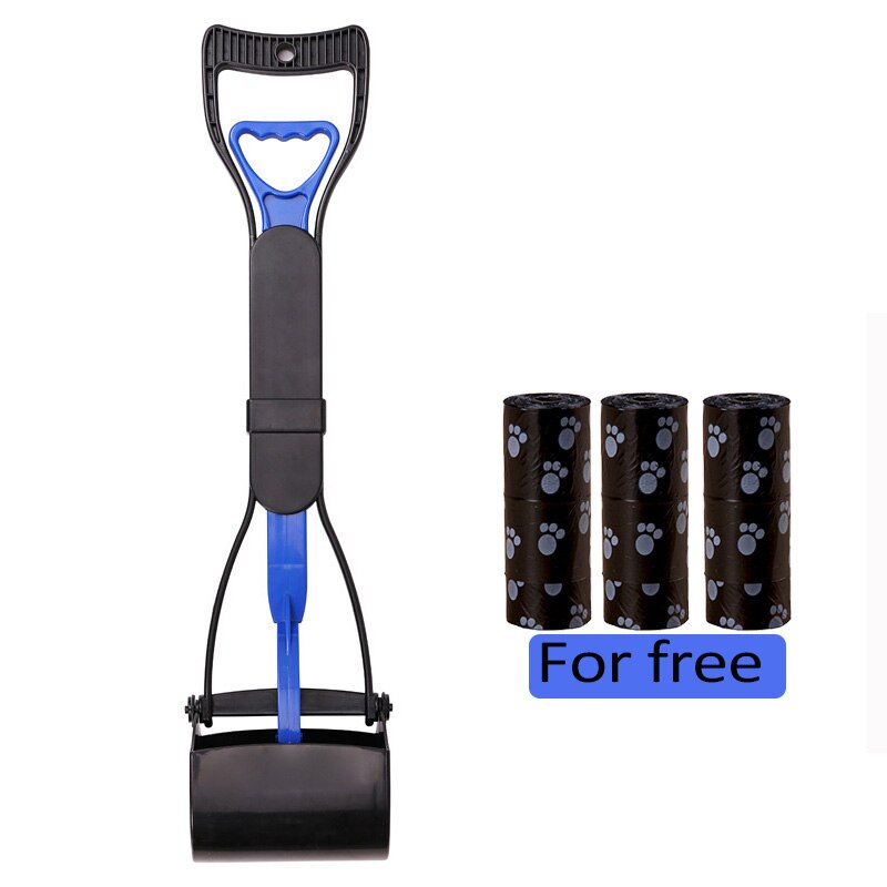 Portable Dog Feces Picker Foldable Pet Manure Clip Outdoor Use Pet Poop Storage Box Dog Sanitary Fittings With Garbage Bags: Style 2 blue / L