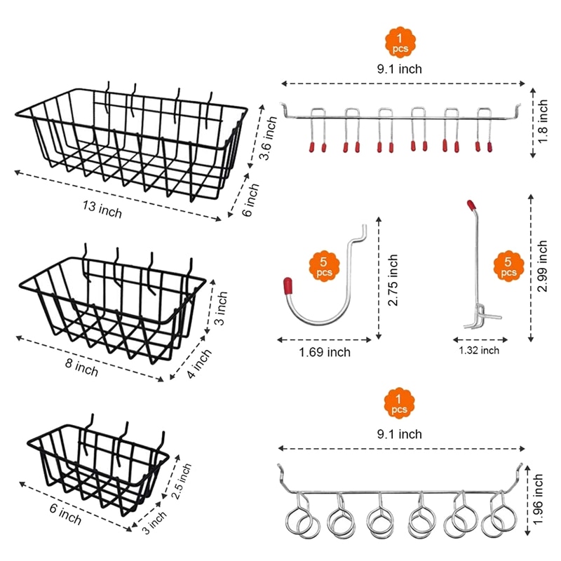 120Pcs Pegboard Accessoires Organizer Kit ,Pegboard Haken Assortiment, Pegboard Bins, Metalen Haken Voor Opknoping Opslag