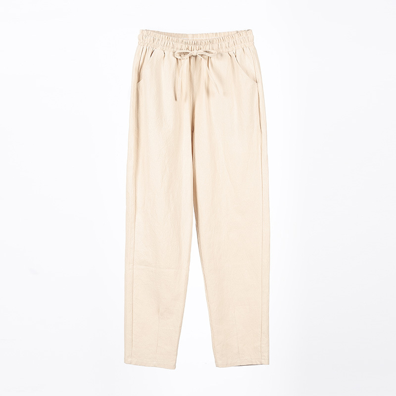 Pantalones bombachos de algodón para mujer, pantalón informal, holgado, liso, hasta el tobillo, coreano, con bolsillo elástico, para verano y otoño: L / Caqui