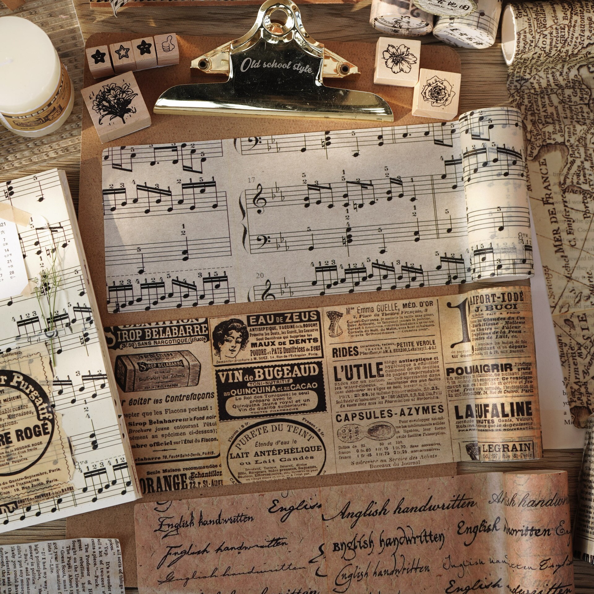 Cinta adhesiva para escribir a mano, mapa Vintage, periódico, cinta adhesiva decorativa, Diy, Scrapbooking, etiqueta adhesiva, papelería
