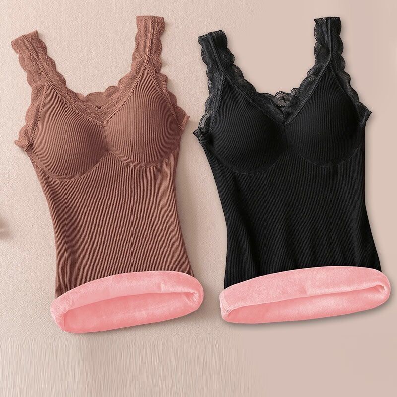 Débardeur Sexy en velours et dentelle pour femme, sous-vêtement thermique, col en v, Slim et , Camisole en coton, grande taille, 40-90Kg