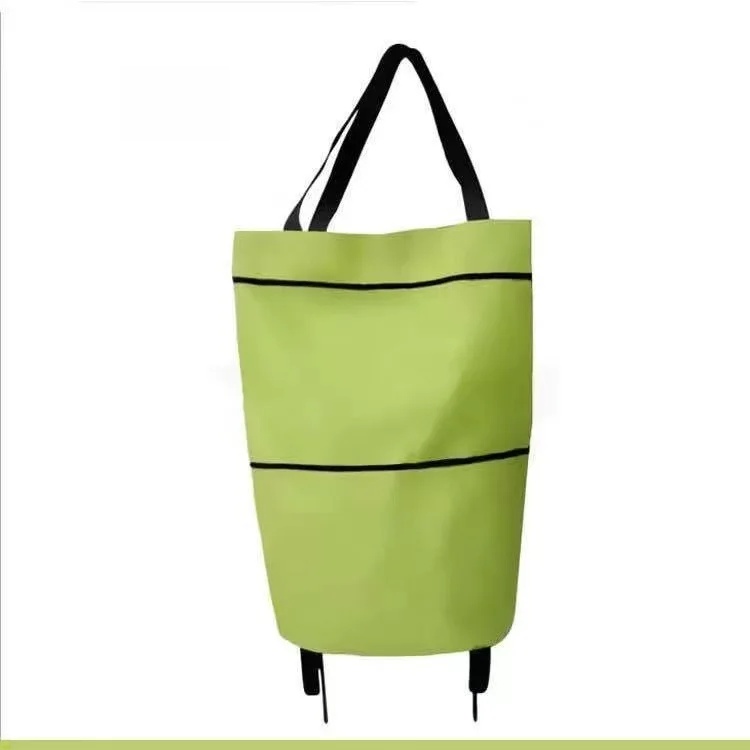 Shopping Bag with Wheels Foldable Hand Pull Extendable Vegetable Buying Car Casual Polyester Fiber Home Use Logo Addable: green
