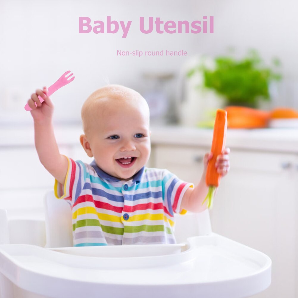 Portable Curved Spoon Fork Set Baby Eat Training Curved Utensils Plastic Safe Non-slip Spoon Fork Elbow Food Tableware