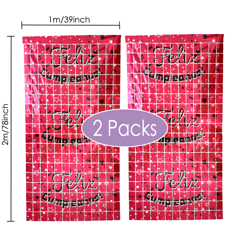 2 Packs Spanish Happy Birthday Foil Curtains Birthday Party Backdrop Decorations Feliz Cumpleanos Birthday Decor Background: PURPLE