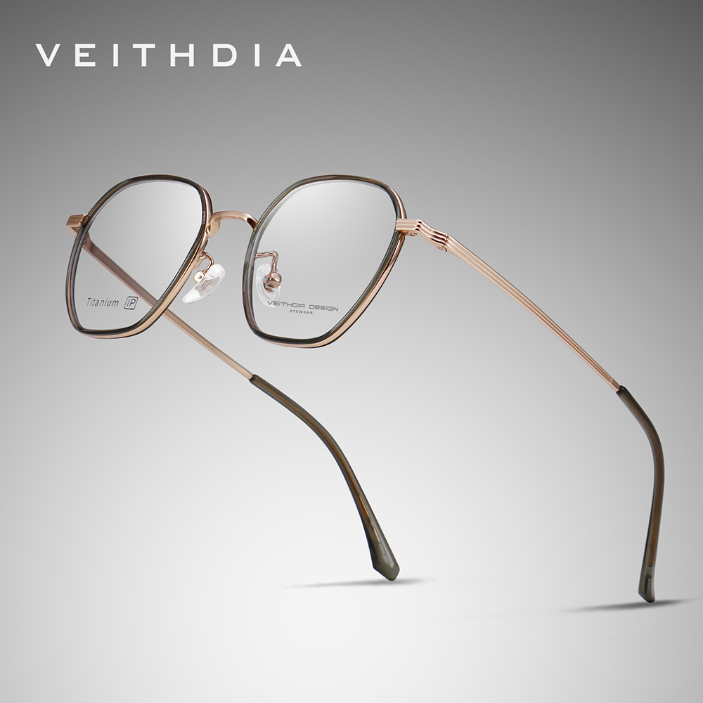 Veithdia-briller optiske titanbriller med +tr90 innfatninger, tilpassbare styrkeglass, menn og kvinner, nærsynthet, databriller med  v5037 innfatninger