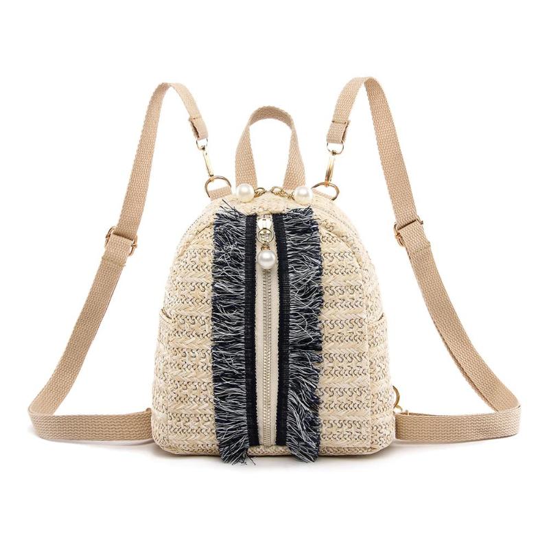 perle paille sac à dos femmes adolescente filles voyage épaule cartables Chic sac à dos femme: b