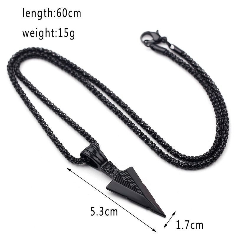 Men's Matte Black Long Necklace with Arrow Pendant Jewelry Chain Hip Hop Punk Rock Christmas Halloween For Men Wome