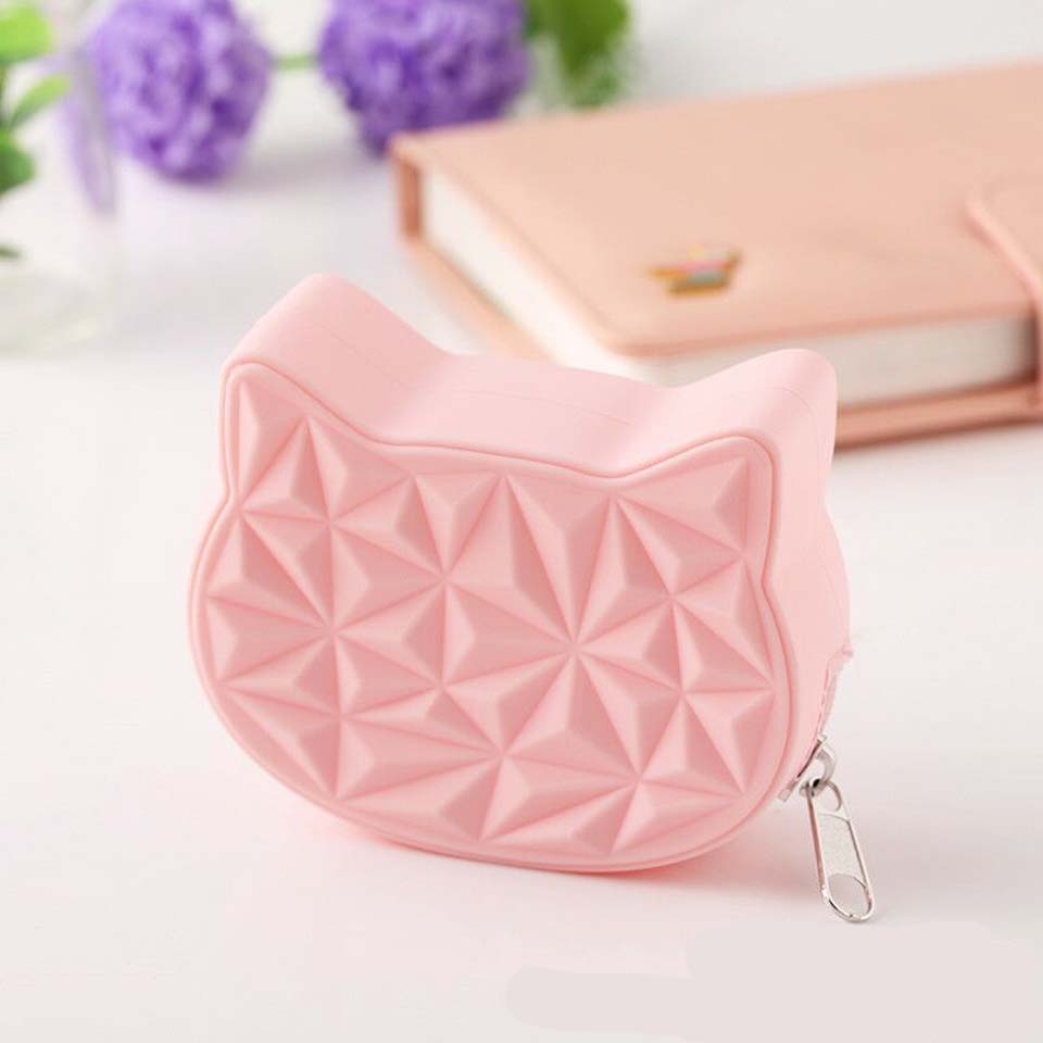 Cute Cat Round Women Silicone Short Wallet Girls Mini Coin Purse Key Wallet for Female Daily Clutch Purse Headset Bags: 2