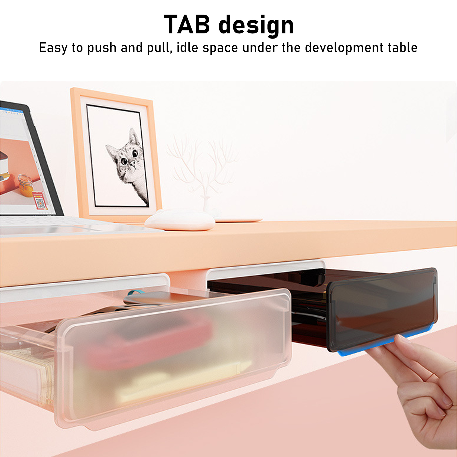 Under Desk Drawer Adhesive Storage Box For Office Pen Holder Hidden Sorting Box Kitchen Knife Fork Storage Tray Organizer