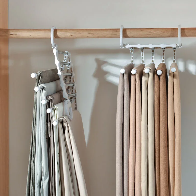 Appendiabiti per pantaloni magici 5 in 1 Appendiabiti pieghevole per pantaloni in acciaio inossidabile Scaffali per appendiabiti per camera da letto Organizzatore per armadio