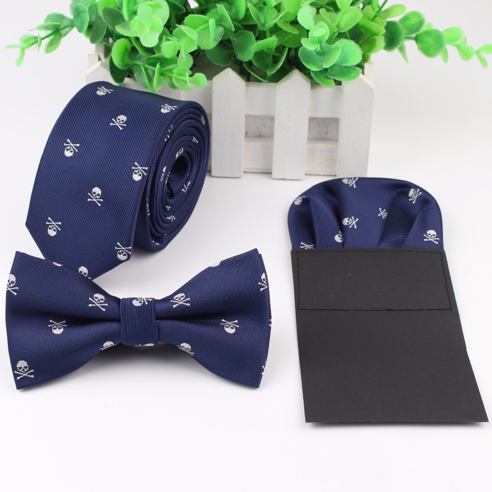 Conjunto de corbata de Halloween para hombre, corbata delgada, pañuelo de tiras, corbata de pajarita, conjunto de calavera de Papillon, horrible corbata de mariposa, Corbatas