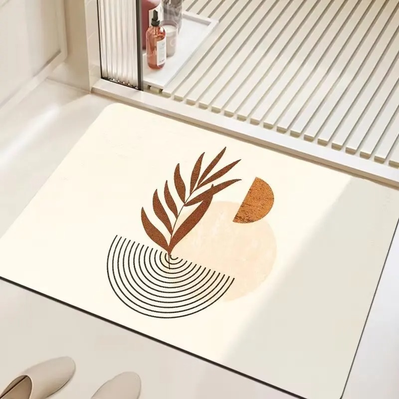 Simple Illustration Pattern Door Front Mat Decoration Home Bathroom Floor Mat: 1 m2 / Burgundy