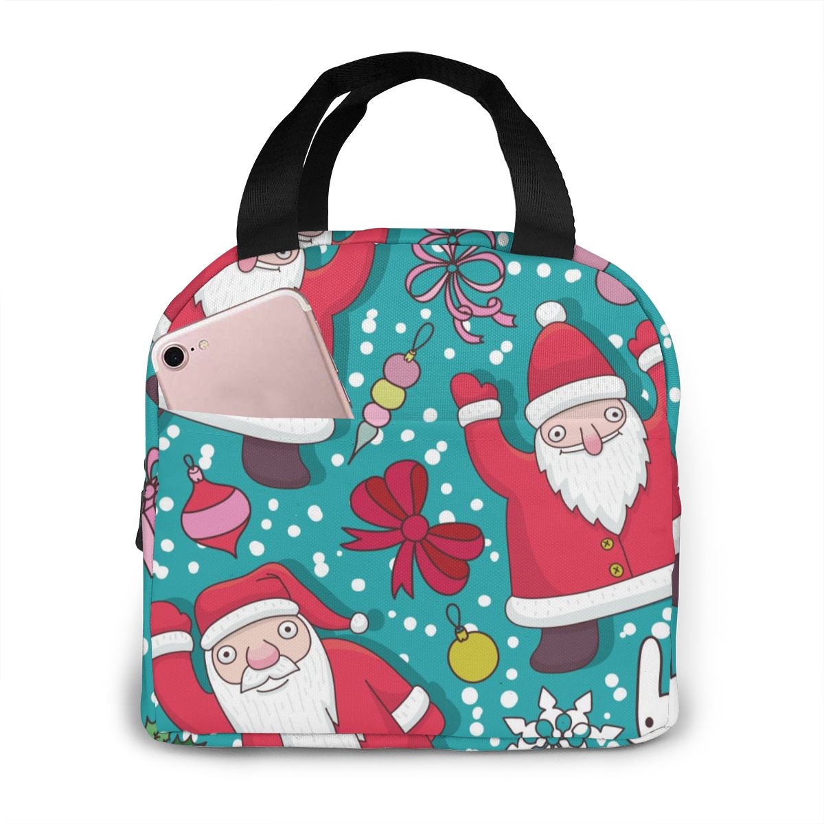 Merry Christmas Red Truck With Tree Lunch Bag Portable Insulated Thermal Cooler Bento Lunch Box Tote Picnic Storage Bag Pouch: Black 7