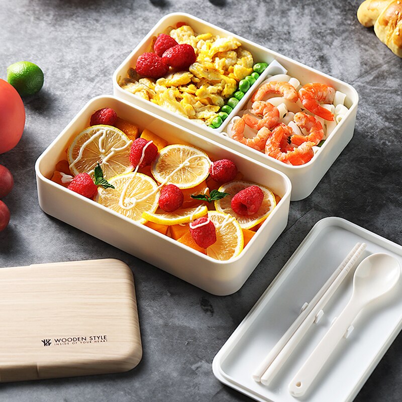 Bento Lunch Box Japanese With Spoons Chopsticks Microwave Wood Bento Box Salad Fruit Food Container Thermal Lunch Box For Kids