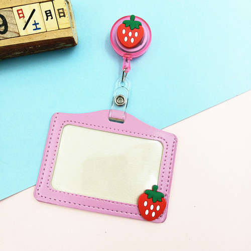 Student Verpleegkundige Tentoonstelling Naam Card Id Card Leuke Kaarthouder Siliconen Mooie Bloemen Intrekbare Badge Reel Borst Cover: Pink Strawberry