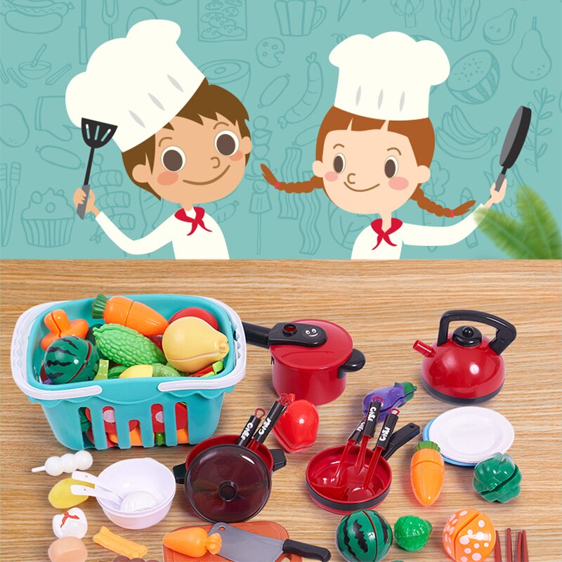 Kit de cocina de plástico para niños, juego de simulación de frutas y verduras, juguete educativo para cortar, de cumpleaños, 150 piezas