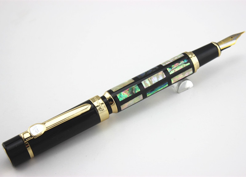 With Real Sea Shell Luxury Fountain Pen Jinhao 650 Black 18kgp Medium Nib Great Wall