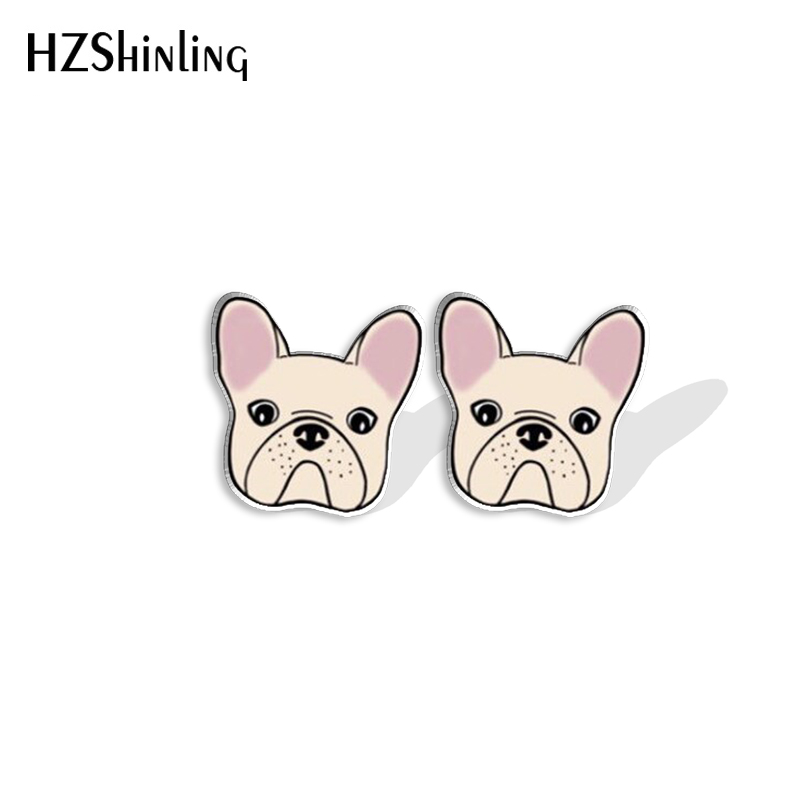 Pendientes con pasador de cabeza de Bulldog Francés para amantes de los perros, pendientes de resina acrílica, joyería hecha a mano epoxi, para amigos, novedad de 2023: Rodio plateado