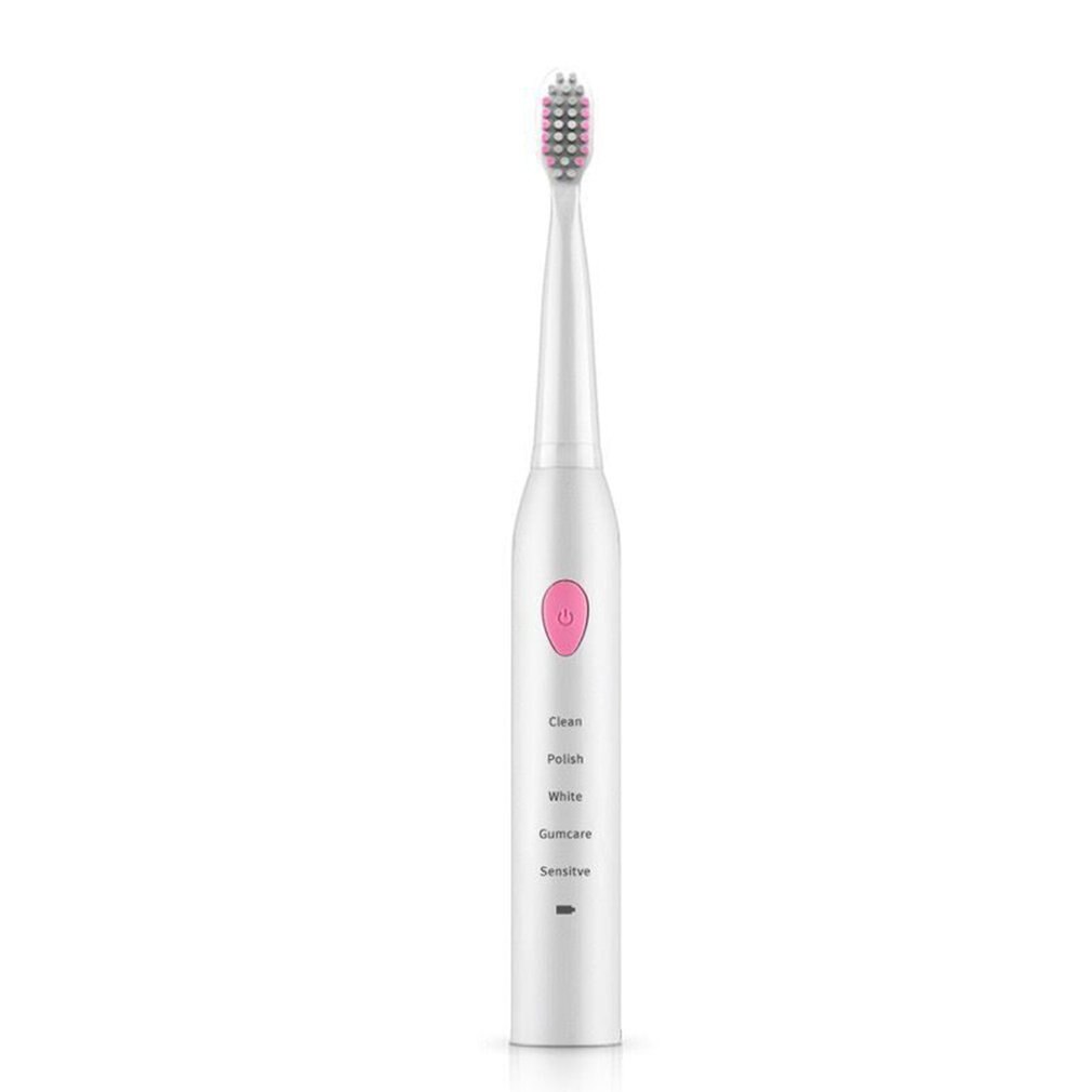 Electric Toothbrush Adult Rechargeable Toothbrush Sonic Automatic Soft Toothbrush Waterproof Usb Charging: White pink