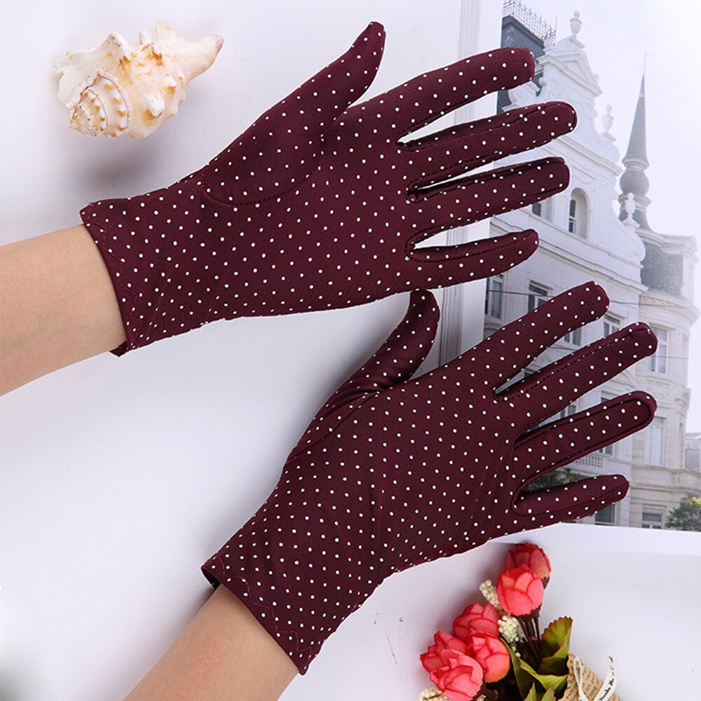 Summer Thin Sun Protection Gloves Unisex Dots Printed Etiquette Dance Gloves Pure Color Elastic Cycling Driving Glove: D