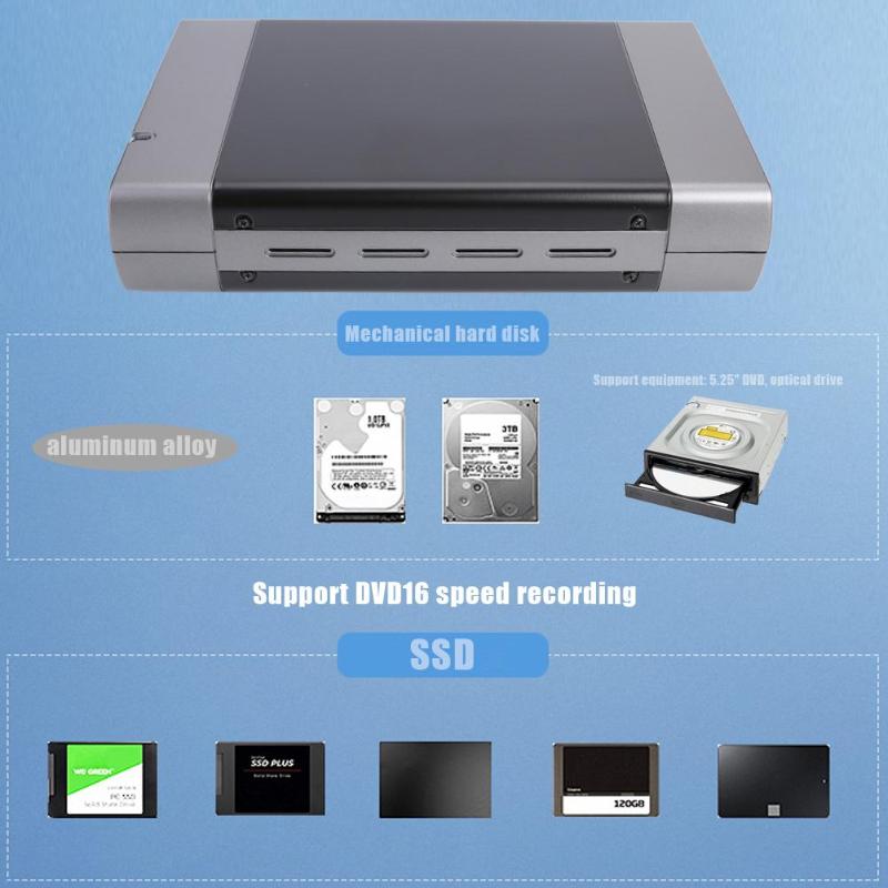 Carcasa de disco óptico de 5,25 pulgadas, adaptador USB 3,0 a SATA, 8T, estructura de cubierta superior e inferior portátil, carcasa de disco duro