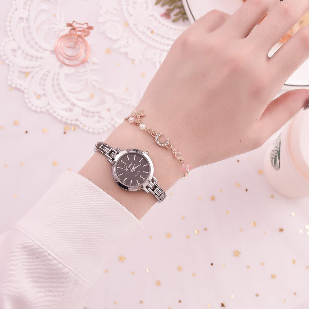 Luxe Set Vrouwen Armband Horloges Vrouwen Jurk Dames Polshorloge Luxe Rose Goud Quartz Horloge Set Dropshiping: Silver Black