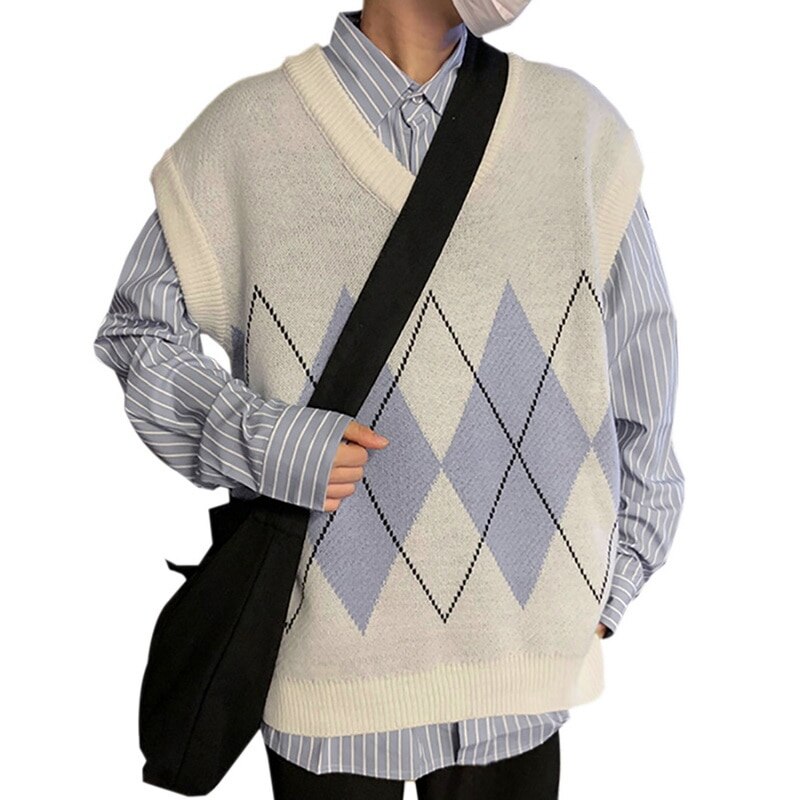 Suéteres sin mangas con cuello en V para hombre, retales con corte lateral, estilo pijo, Retro, ,: gray / XXL