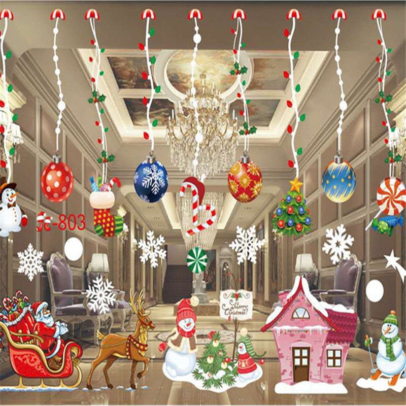 År jul hjem indretning væg klistermærke vindue klistermærke snefnug santa vindue klistermærker jul væg klistermærker til børneværelser