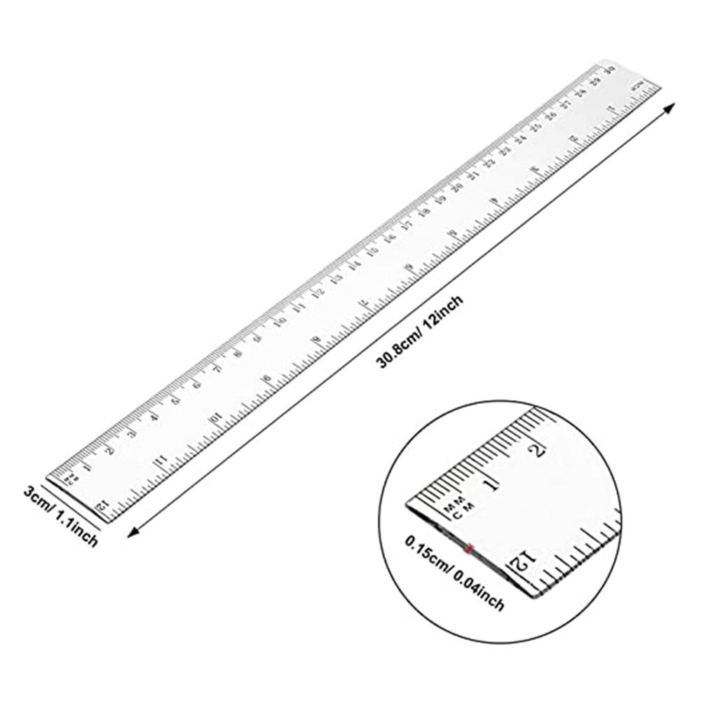 NewTransparent Organic Plastic Ruler 30cm Long Ruler Stationery Drawing Supplies Transparent Simple Ruler Square Ruler