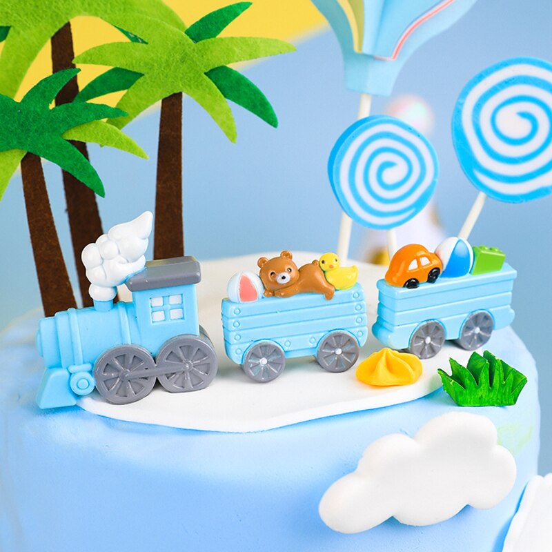 Décoration de gâteau en forme de petit Train bleu mignon, costume, poupée, décorations pour bébé, fête d&#39;anniversaire, fournitures de Dessert, décoration de gâteau,