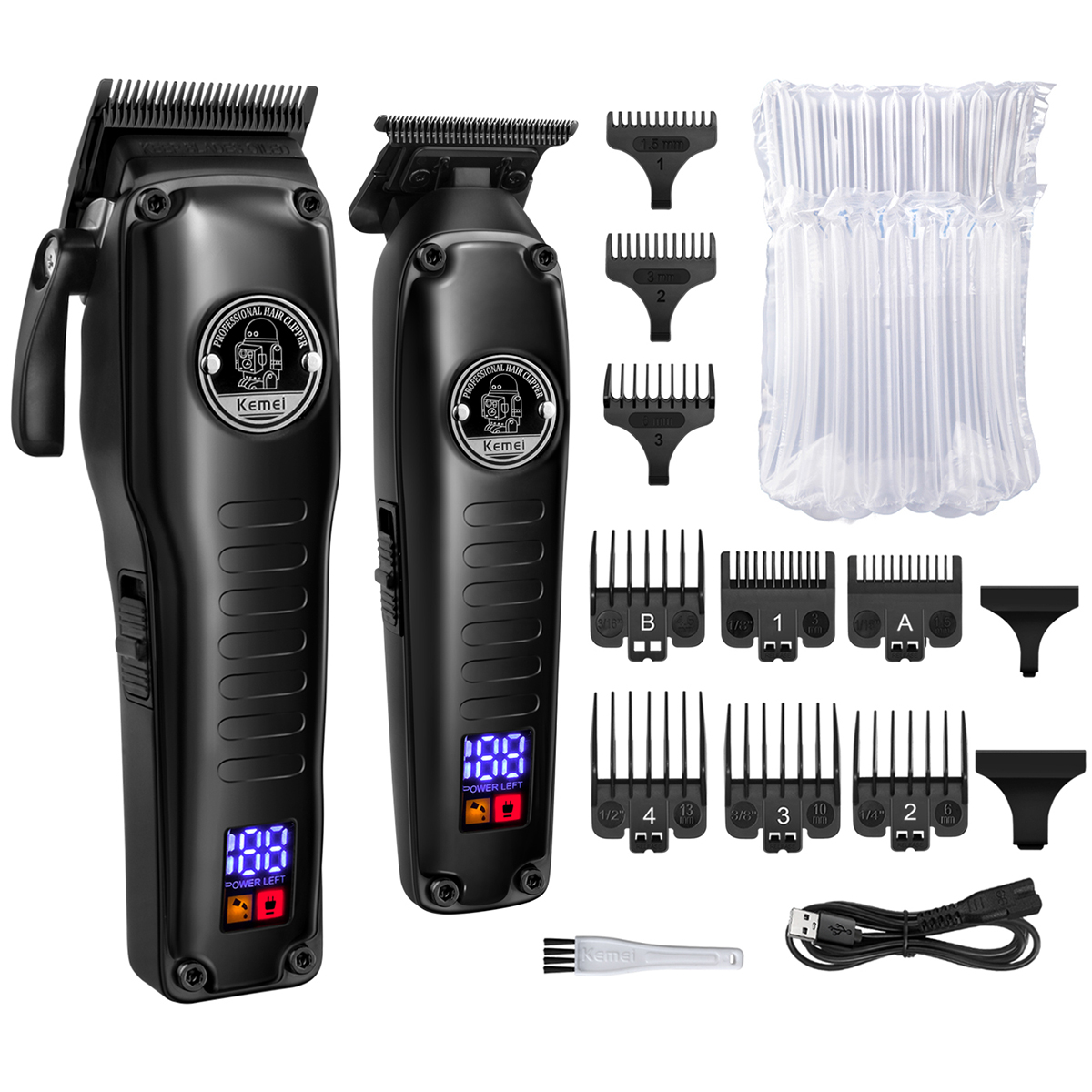 KEMEI Hair Clipper Trimmer Set Hair Cutting Machine Cordless Barber Clipper LED Display Beard Trimmer Men: green
