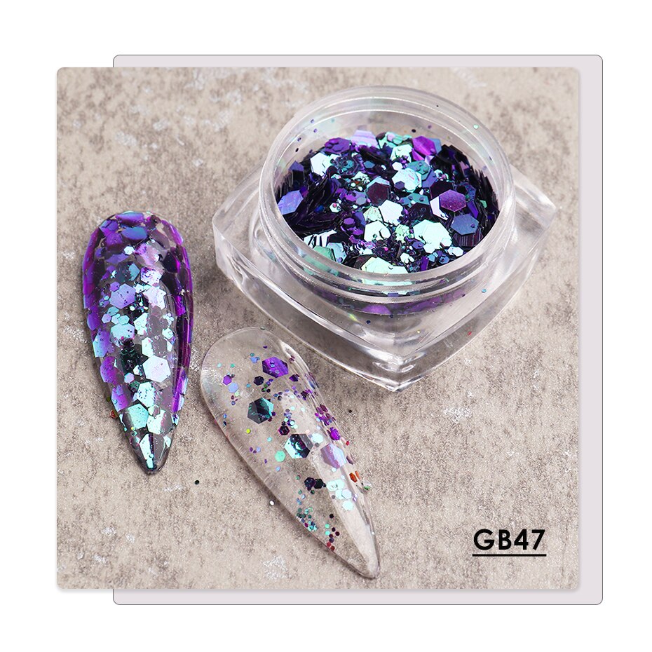 1 caja de Paillettes de uñas camaleón 3D, lentejuelas brillantes de sirena, lagarto, lentejuelas brillantes, arte de uñas hexagonales, decoraciones para manicura BE1904: GB47