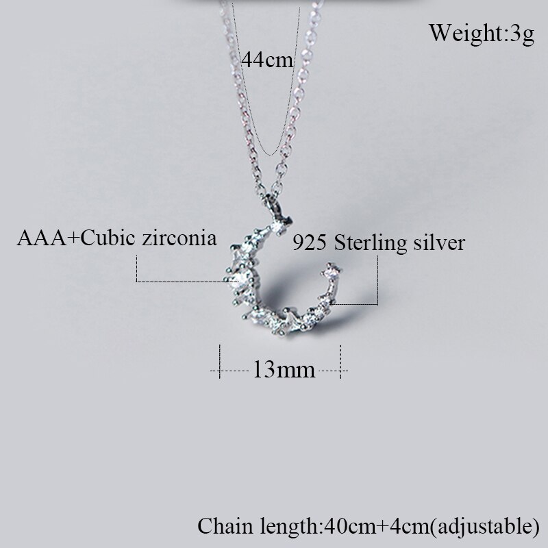 925 Sterling Zilveren Maan Vormige Hanger Ketting Voor Vrouwen Link Chain Sleutelbeen Chain Shiny Cz Ketting Sierlijke Partij Sieraden