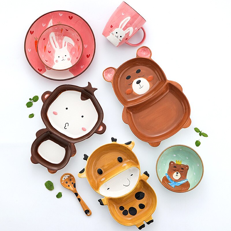 Nordic Ceramic Animal Dinner Plate Children's Rice Bowl Cute Home Baby Tableware Cartoon Dessert Dishes Breakfast Plate