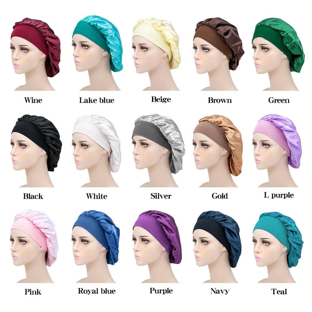 Gorro de descanso de ala ancha de satén para mujer, gorro de dormir para el cuidado del cabello, gorro de noche, Unisex, gorro de ducha, envoltura de cabeza de seda