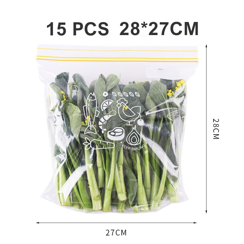 Food preservation bag produce bags Food packaging bag Vegetable fruit sealed bag Kitchen accessories food storage bags: big 15PCS
