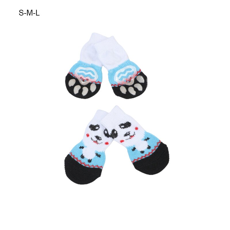 4 Stks/set Leuke Katoen Rubber Hond Schoenen Waterdicht Antislip Hond Regen Snowboots Sokken Voor Puppy Grote kleine Katten Levert Gereedschap: Blue and white / M