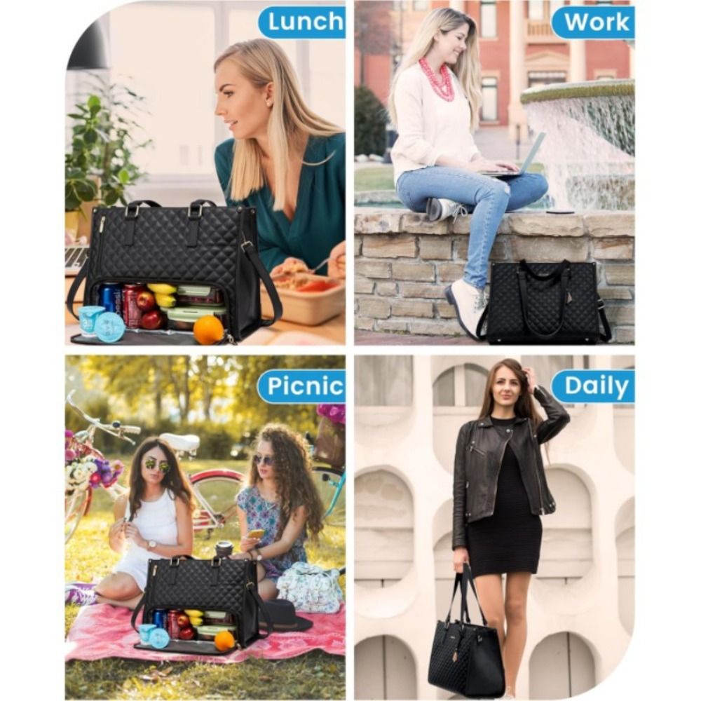 Torba na lunch 2 w 1 dla kobiet Duża pojemność Przedział na lunch 15,6-calowa torba na laptopa z izolowaną torebką na komputer