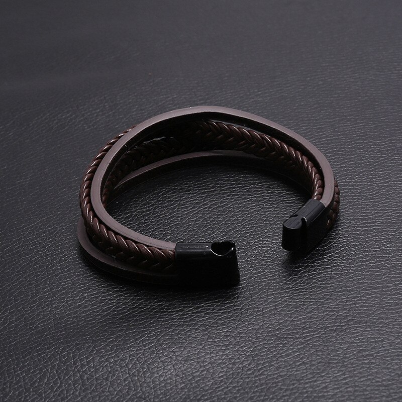 Pulseras de cuero para hombre, Brazalete moderno de varias capas, tejido a mano, estilo hip hop Rock, para novio