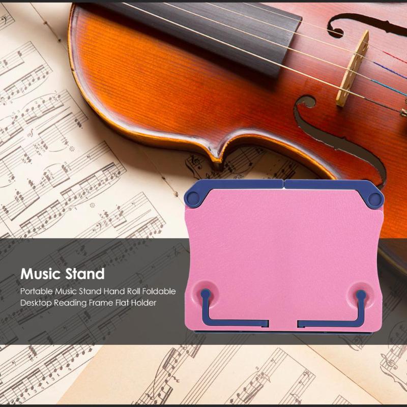 Bärbar musikstativ handrulle hopfällbar skrivbordsläsram platt hållare justerbar bok piano notläsning bladstativ