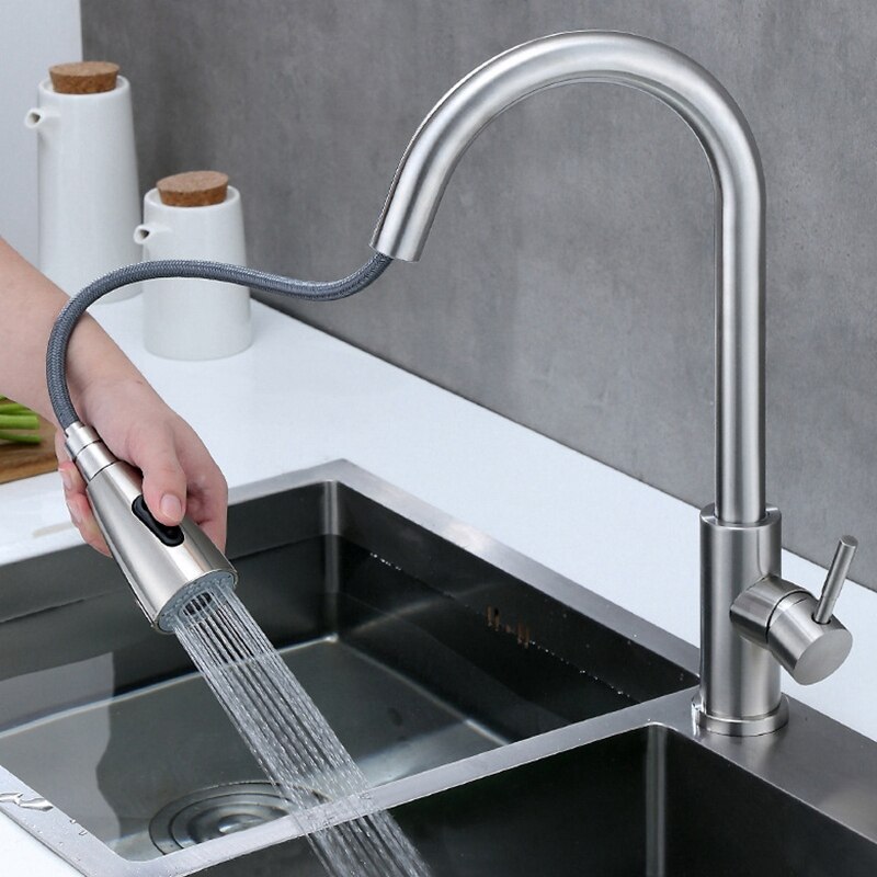 Kitchen Tap Brushed Nickel Kitchen Sink Tap Pull Out Kitchen Mixer Tap Extractable Handheld Taps with 2 Modes 360 Degree