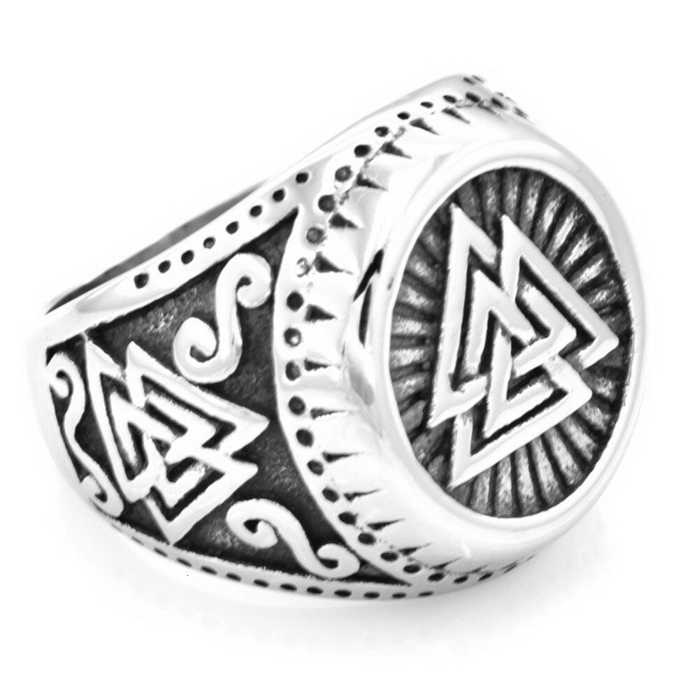 Punk Men's Ring Northern Europe Viking Odin Triangle Symbol Power Graphical Vintage Ring Man Jewelry Gothic Luxury Ringen Boho