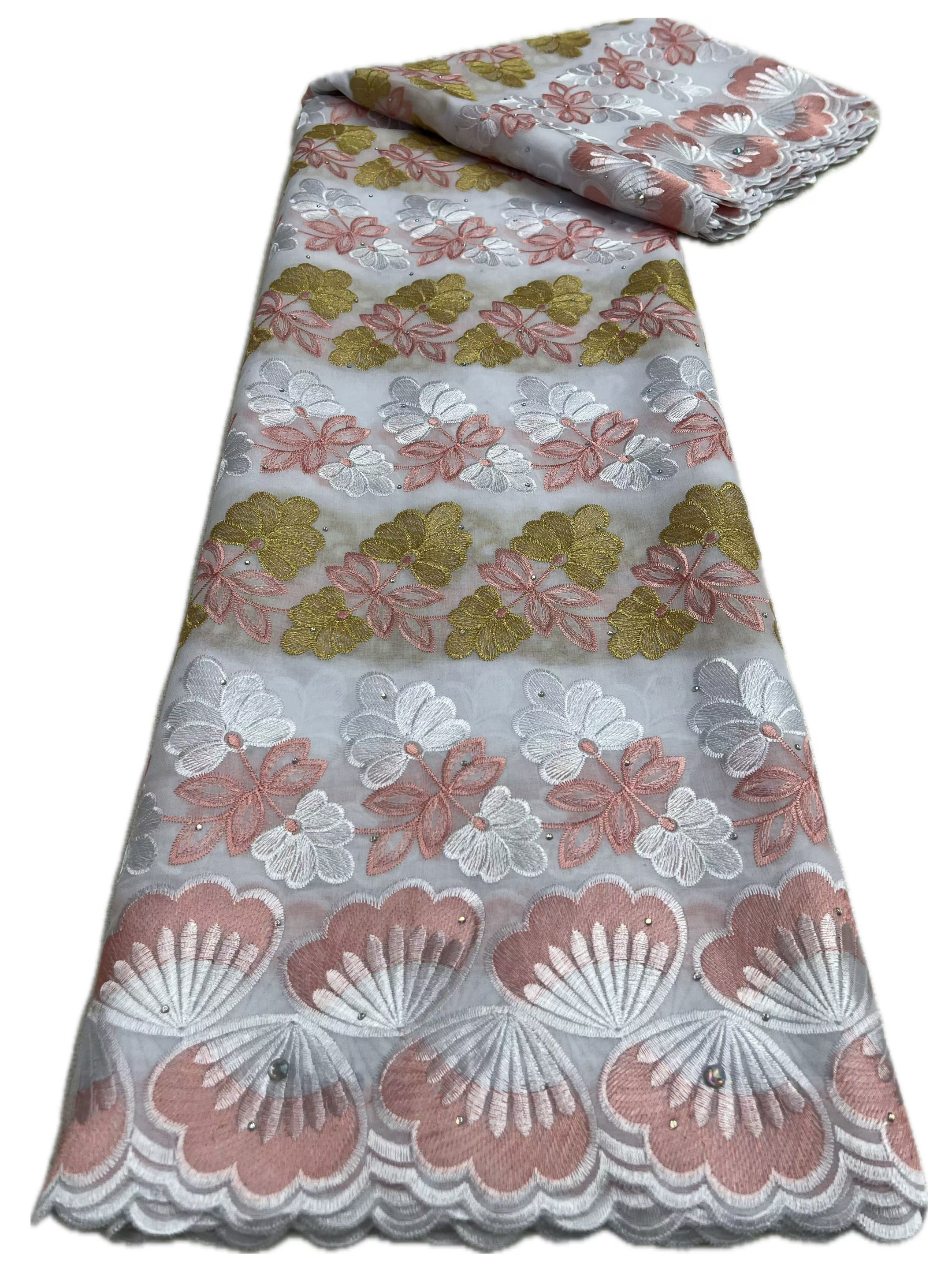 Tecidos de renda de algodão de cetim africano 2025 tecido de renda voile suíço de alta qualidade com pedras tecido de renda nigeriana para vestido: Dourado