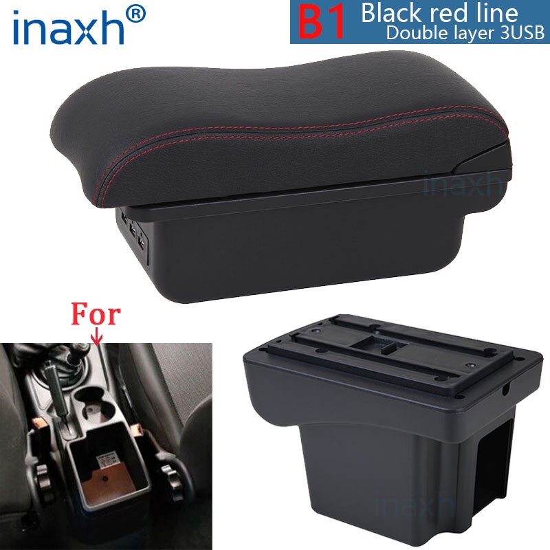 Für Chevrolet NIVA Armlehne nachrüsten teile Auto Armlehne Kasten Lagerung Kasten Auto Innen zubehör Ladung USB: B1 Schwarz rot 3USB