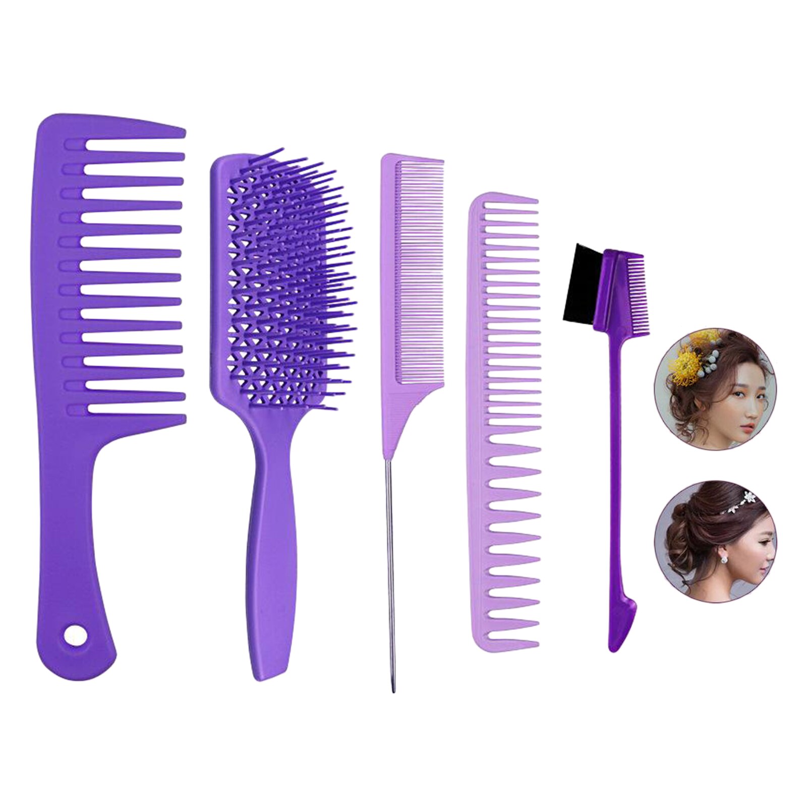 5Pcs Kappers Massage Kam Styling Salon Thuis Set Voor Rechte Lange Dikke Curly Natuurlijke Haar Nat Of Droog Haar